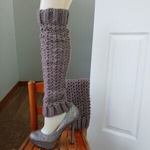 Taupe Leg Warmers OSFM crochet warm thick chunky over the knee dance premade